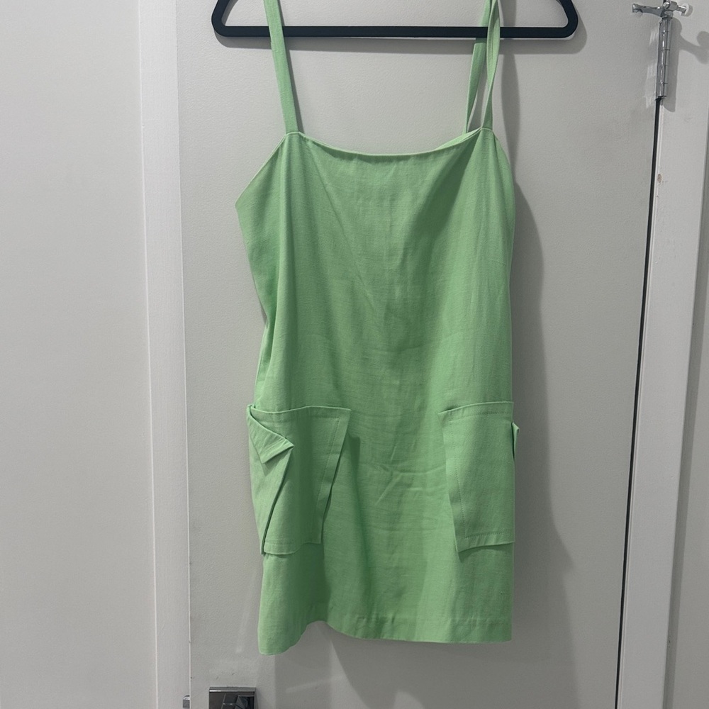 Alexis Light Green Mini Slip Dress with Patch Pockets